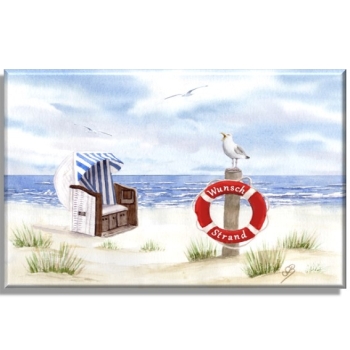 Leinwand 40 x 30 cm Keilrahmen Canvas-Leinen Aquarell Maritim Kunst Druck Kunstdruck Nordsee Cuxhaven Strandkorb Strand Meer Möwe
